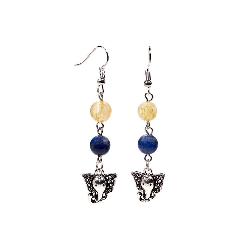 Boucles d'oreilles Ganesh - Lazuli/Quartz rutile