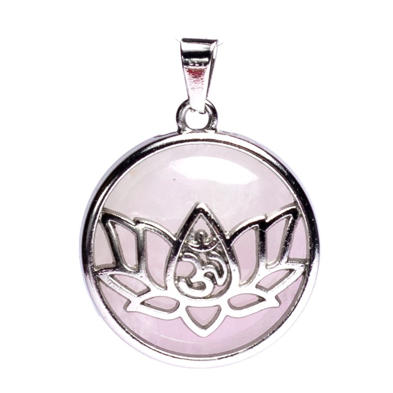 PENDENTIF QUARTZ ROSE LOTUS OM