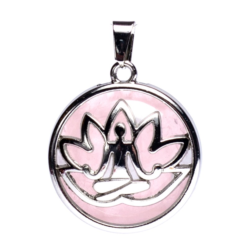 PENDENTIF QUARTZ ROSE LOTUS MÉDITATION