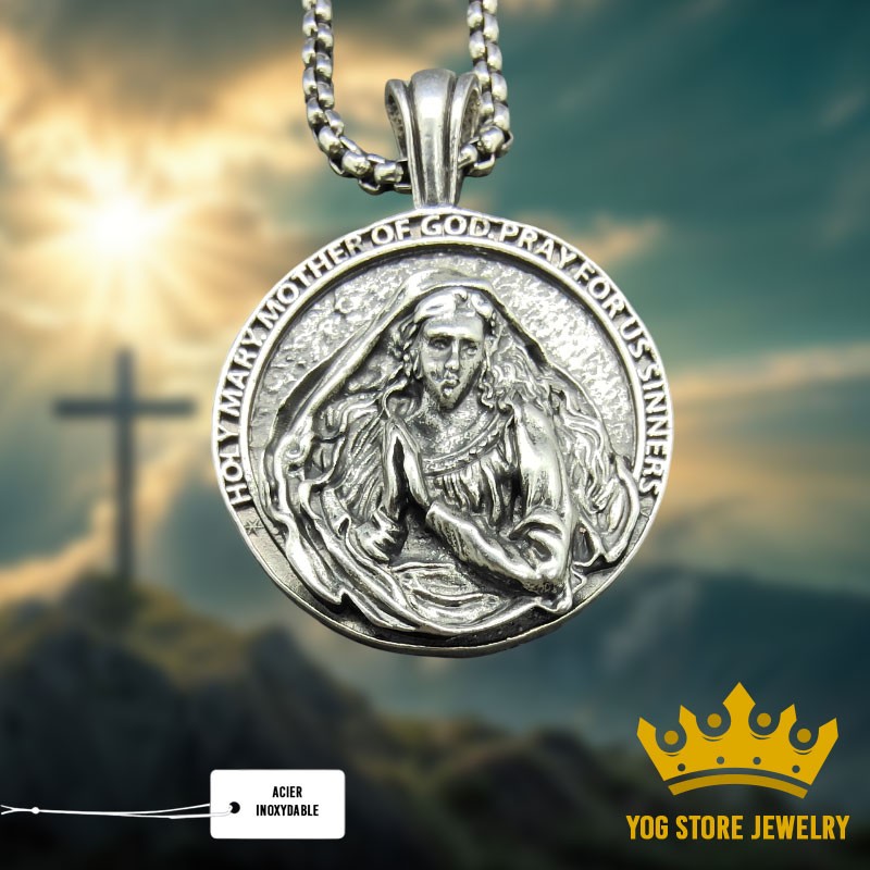 Collier pendentif Vierge Marie en acier inoxydable