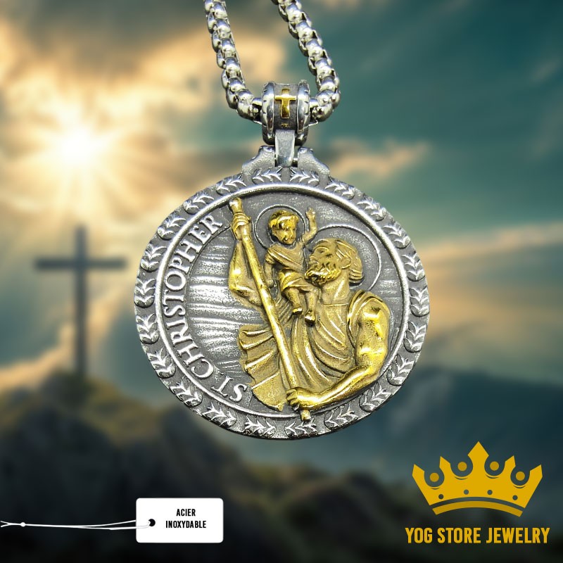 Collier pendentif Saint Christophe en acier inoxydable