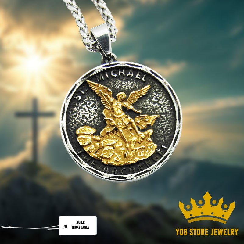 Collier pendentif Saint Michel Archange en acier inoxydable