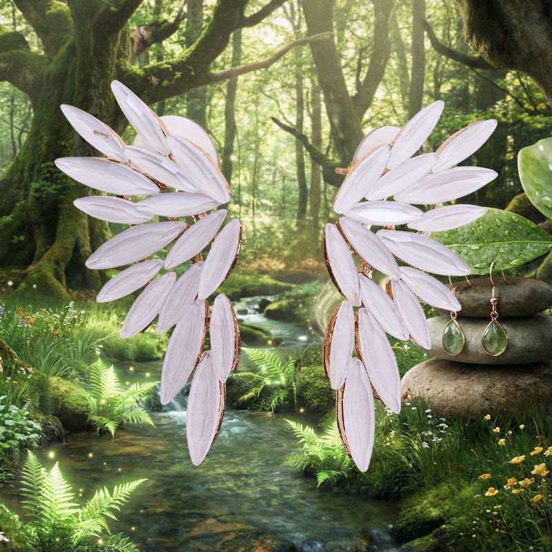 Boucles d’Oreilles Ailes d’Ange – Perles en Verre Clair | Bijou Spirituel Féminin