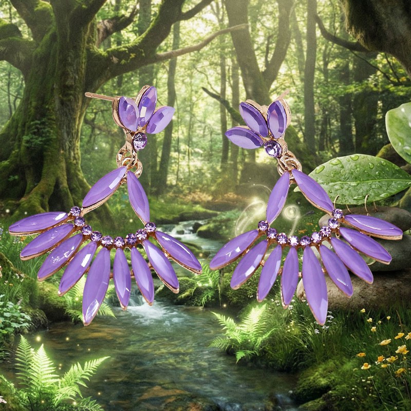 Boucles d’Oreilles Goutte Longue – Verre Lavande | Bijou Féminin Élégant et Poétique