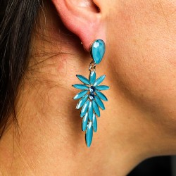 Boucles d’Oreilles Goutte Longue Feuille – Verre Vert Sarcelle | Bijou Féminin Naturel et Élégant