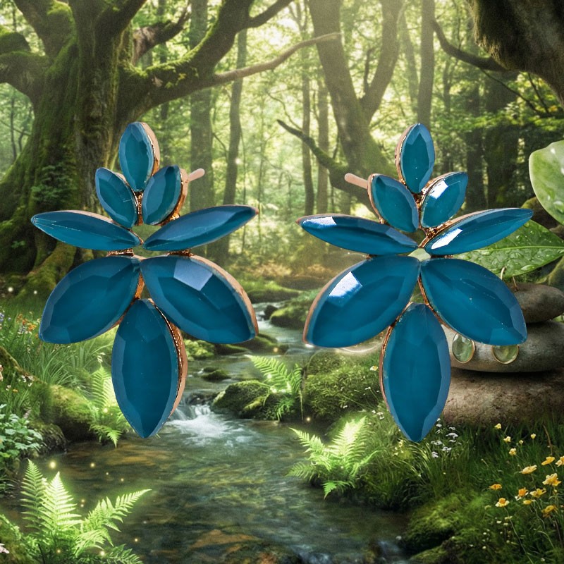 Boucles d’Oreilles Fleurs – Verre Vert Sarcelle | Bijou Féminin Naturel et Élégant