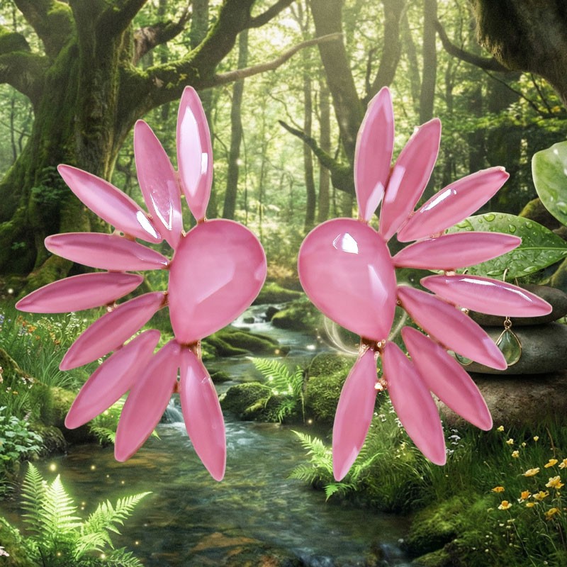 Boucles d’Oreilles Ailes d’Ange – Verre Quartz Rose | Bijou Féminin Spirituel et Élégant