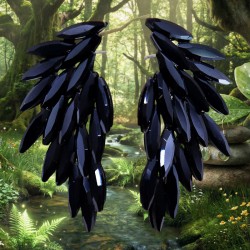 Boucles d’Oreilles Ailes d’Ange – Verre Noir de Jais | Bijou Féminin Mystérieux et Élégant