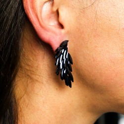 Boucles d’Oreilles Ailes d’Ange – Verre Noir de Jais | Bijou Féminin Mystérieux et Élégant